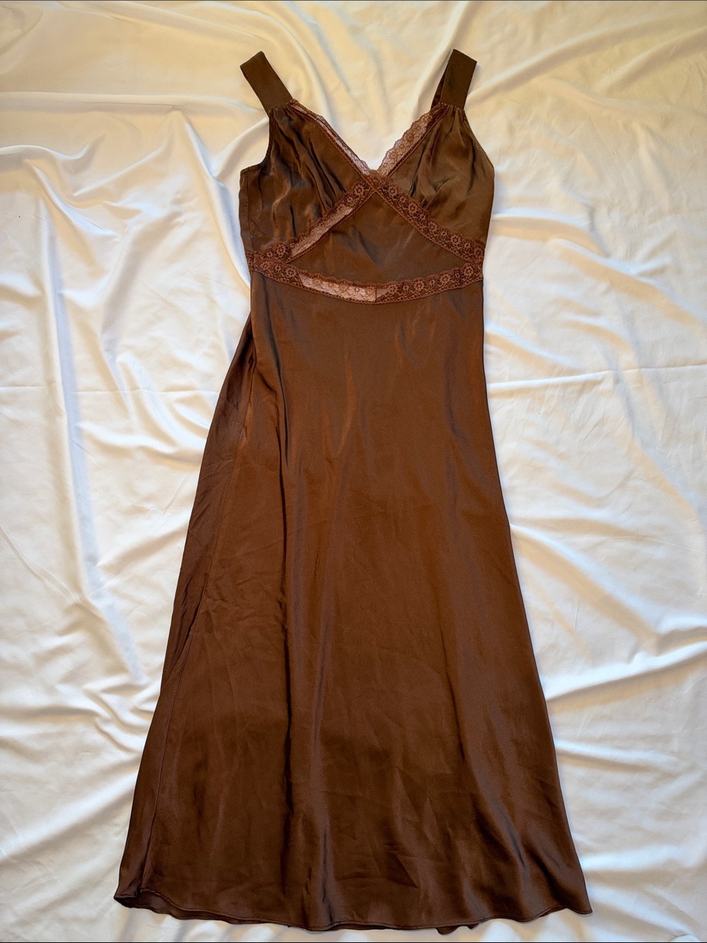 Bardot Brown Lace-Trim Maxi Slip Dress
